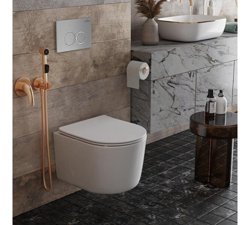 Унитаз подвесной Roxen Simple Compact в комплекте с инсталляцией StounFix Dual Fresh 6 в 1 915792 кнопка: хром матовый