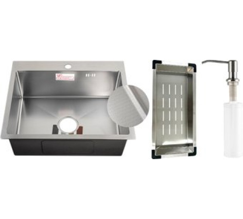 Кухонная мойка Schtoff Best Decor Silver 6050 + коландер металл K-1 BLACK + дозатор SD-1 SILVER