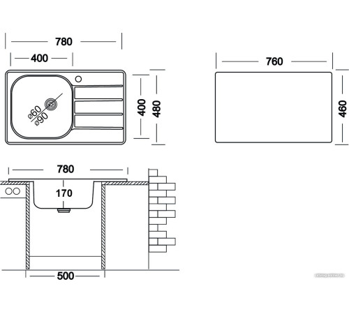 Кухонная мойка Ukinox Гранд GRM780.480-GT6K 1R