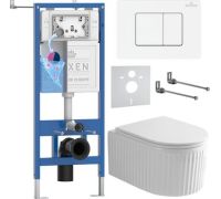 Унитаз подвесной Roxen Royal Matt в комплекте с инсталляцией StounFix Dual Fresh 6 в 1 868563 кнопка: белый