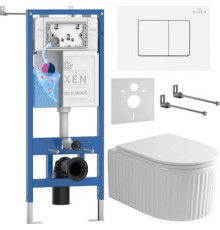 Унитаз подвесной Roxen Royal Matt в комплекте с инсталляцией StounFix Dual Fresh 6 в 1 868563 кнопка: белый