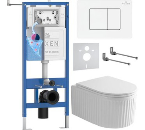 Унитаз подвесной Roxen Royal Matt в комплекте с инсталляцией StounFix Dual Fresh 6 в 1 868563 кнопка: белый