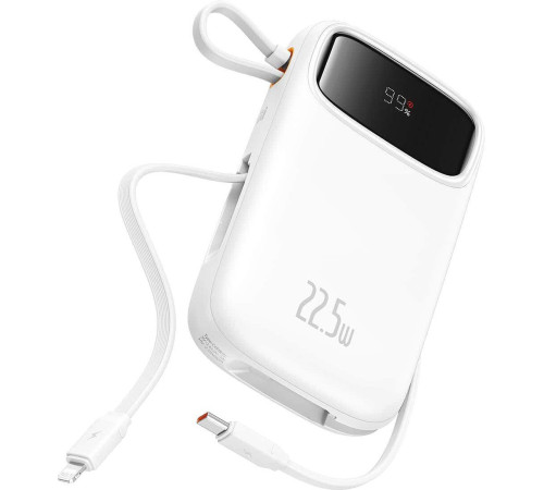 Внешний аккумулятор Baseus Qpow2 Dual-Cable Digital Display Fast Charge Power Bank 22.5W 20000mAh белый