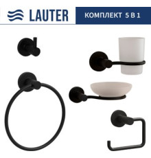Набор аксессуаров для ванной Lauter 21TS20116 + 21TS20114 + 21T2010 + 21TS2018 + 21TS20112 Matt Black, 5 предметов