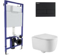 Унитаз подвесной Berges Wasserhaus Tornas Rimless + Visam Slim 525 EX-043410 с кнопкой, с сиденьем