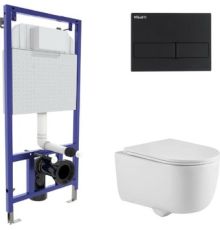 Унитаз подвесной Berges Wasserhaus Tornas Rimless + Visam Slim 525 EX-043410 с кнопкой, с сиденьем