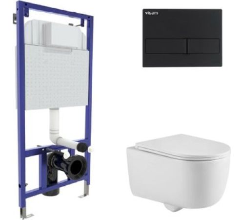 Унитаз подвесной Berges Wasserhaus Tornas Rimless + Visam Slim 525 EX-043410 с кнопкой, с сиденьем