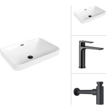 Умывальник Lauter 21441B + Reef 21CK678BS с сифоном 21635B черный матовый