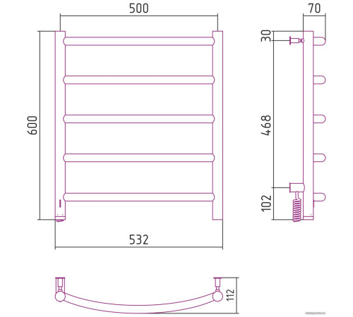 Полотенцесушитель Сунержа Галант 4.0 600х500 МЭМ левый 00-0830-6050