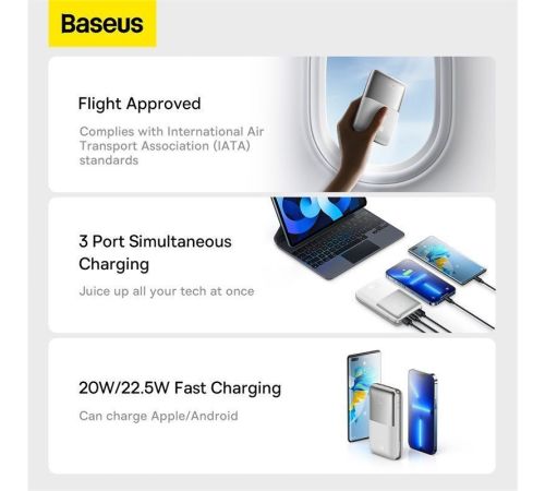 Внешний аккумулятор Baseus Bipow Pro Digital Display Fast Charge Power Bank 20000mAh белый