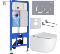 Унитаз подвесной Roxen Vortex в комплекте с инсталляцией StounFix Dual Fresh 6 в 1 966439 кнопка: серый бетон