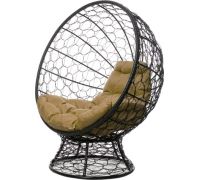 Кресло M-Group Кокос на подставке 11590401 черный ротанг/бежевая подушка