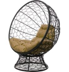 Кресло M-Group Кокос на подставке 11590401 черный ротанг/бежевая подушка