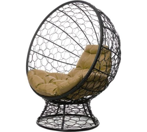 Кресло M-Group Кокос на подставке 11590401 черный ротанг/бежевая подушка