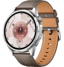 Умные часы Huawei Watch GT 6 46 мм серебристый, с коричневым кожаным ремешком, международная версия