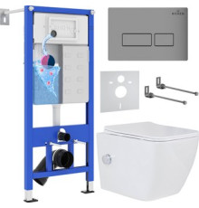 Унитаз подвесной Roxen Cube Bidet One Rimless 6 в 1 StounFix Dual Fresh 608961 кнопка: матовая