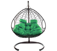 Подвесное кресло M-Group Для двоих 11450204 коричневый ротанг/зеленая подушка