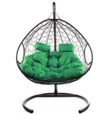 Подвесное кресло M-Group Для двоих 11450204 коричневый ротанг/зеленая подушка