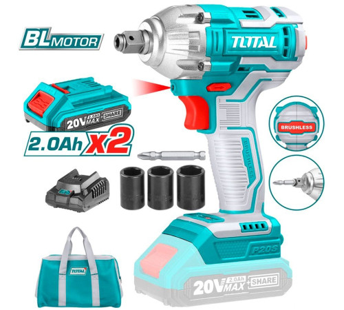 Гайковерт Total TIWLI20208 с 2-мя АКБ, сумка