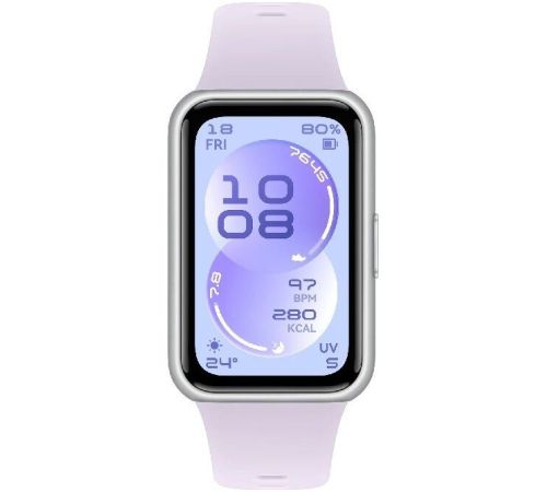Фитнес-браслет Huawei Band 11 серебристый полимерный корпус, с сиреневым силиконовым ремешком, международная версия