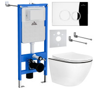 Унитаз подвесной Roxen Antares Black в комплекте с инсталляцией StounFix Dual Fresh 6 в 1 964658 кнопка: хром глянец