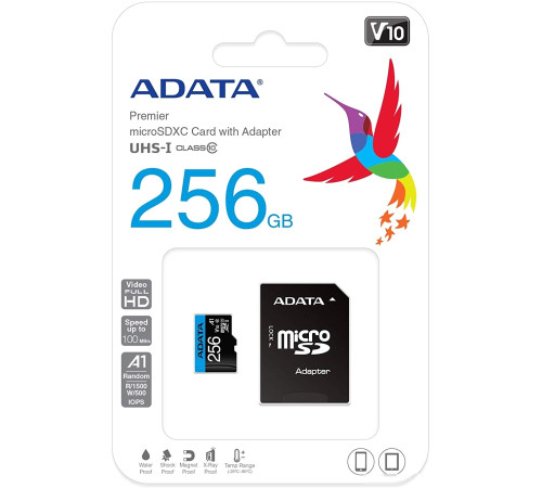 Карта памяти ADATA Premier AUSDX256GUICL10A1-RA1 microSDXC 256GB с адаптером