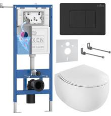 Унитаз подвесной Roxen EGG в комплекте с инсталляцией StounFix Dual Fresh 6 в 1 868608 кнопка: оружейная сталь матовая