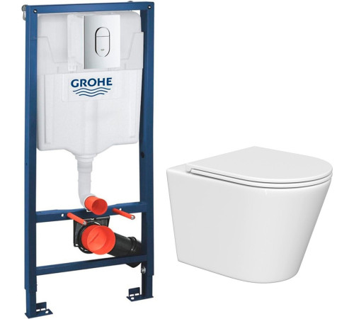 Унитаз подвесной Lauter Longer 2110822 + GROHE Rapid SL 39504000 с кнопкой круглая, хром