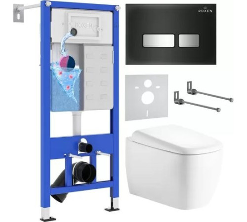 Унитаз подвесной Roxen Martin в комплекте с инсталляцией StounFix Dual Fresh 6 в 1 968523 кнопка: сатин