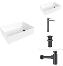 Умывальник Lauter 21518-1 + Reef 21CK8678BS + сифон 21635B + дон.клапан 21190B черный матовый
