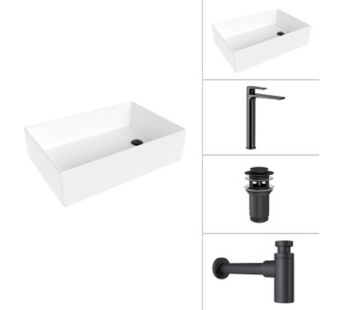 Умывальник Lauter 21518-1 + Reef 21CK8678BS + сифон 21635B + дон.клапан 21190B черный матовый