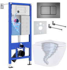 Унитаз подвесной Roxen Antares Tornado в комплекте с инсталляцией StounFix Dual Fresh 6 в 1 968391 кнопка: оружейная сталь