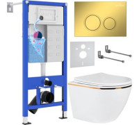Унитаз подвесной Roxen Antares Gold в комплекте с инсталляцией StounFix Dual Fresh 6 в 1 968092 кнопка: золото глянцевое