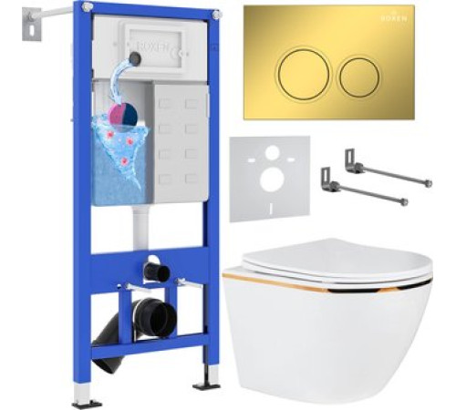 Унитаз подвесной Roxen Antares Gold в комплекте с инсталляцией StounFix Dual Fresh 6 в 1 968092 кнопка: золото глянцевое