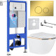 Унитаз подвесной Roxen Antares Gold в комплекте с инсталляцией StounFix Dual Fresh 6 в 1 968092 кнопка: золото глянцевое