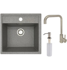 Кухонная мойка БелЭворс Rio + смеситель W4998-4 + дозатор L405-1 серый/сатин