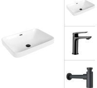 Умывальник Lauter 21441B + Sky 21СК533BS с сифоном 21635B черный матовый