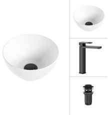 Умывальник Lauter 21601E + Cascade 21СК0655BS с донным клапаном 21190B черный матовый