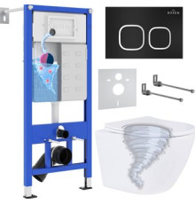 Унитаз подвесной Roxen Antares Tornado Long в комплекте с инсталляцией StounFix Dual Fresh 6 в 1 868433 кнопка: черный матовая
