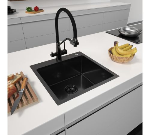 Кухонная мойка ARFEKA Eco AR 500*500 Black PVD Nano Decor Volcanic Rock