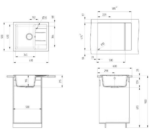 Кухонная мойка Ulgran U-607 328 бежевый