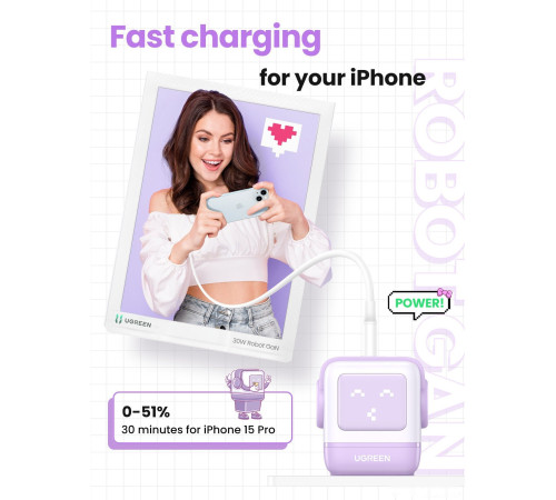 Сетевое зарядное Ugreen Nexode RG 65W CD361 белый/сиреневый