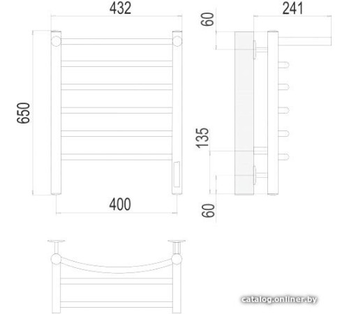Полотенцесушитель TERMINUS Классик П6 400x650 с полкой нп электро хром
