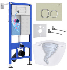 Унитаз подвесной Roxen Antares Tornado в комплекте с инсталляцией StounFix Dual Fresh 6 в 1 968388 кнопка: пастель бежевый