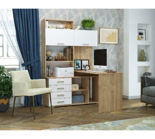 Стол Памир ПКС-11 правый дуб сонома/белый глянец