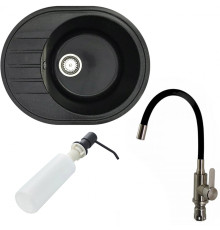 Кухонная мойка БелЭворс New Lux R + смеситель W74004-2 + дозатор L405F черный