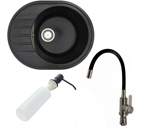 Кухонная мойка БелЭворс New Lux R + смеситель W74004-2 + дозатор L405F черный