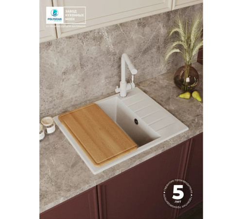 Кухонная мойка Polygran Deka 600 белый хлопок