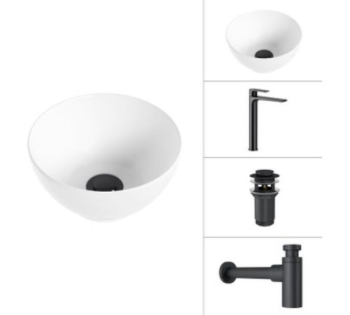 Умывальник Lauter 21601E + Reef 21CK8678BS + сифон 21635B + дон.клапан 21190B черный матовый