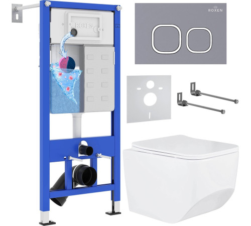 Унитаз подвесной Roxen Boro в комплекте с инсталляцией StounFix Dual Fresh 6 в 1 966418 кнопка: серый бетон